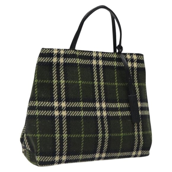 BURBERRY Nova Check Hand Bag Wool Green Black Auth BD1322 - Picture 1 of 16
